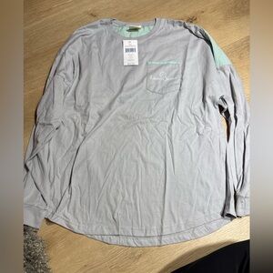 Lauren James Women’s Light Gray Long-Sleeve Pocket Tee with Mint Trim